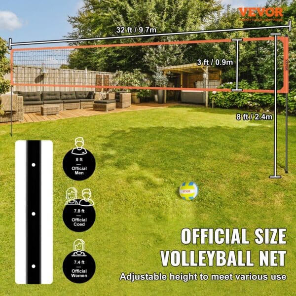 VEVOR Outdoor Portable Volleyball Net System, Adjustable Height Aluminum Poles, Professional Volleyball Set with PVC Volleyball, Pump, Carrying Bag, Heavy Duty Volleyball Net for Backyard, Beach, Lawn