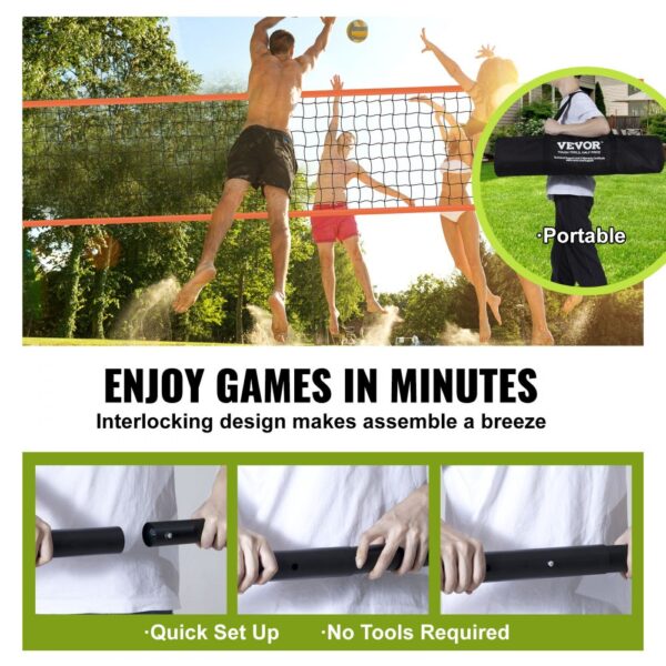 VEVOR Outdoor Portable Volleyball Net System, Adjustable Height Aluminum Poles, Professional Volleyball Set with PVC Volleyball, Pump, Carrying Bag, Heavy Duty Volleyball Net for Backyard, Beach, Lawn