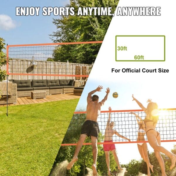 VEVOR Outdoor Portable Volleyball Net System, Adjustable Height Aluminum Poles, Professional Volleyball Set with PVC Volleyball, Pump, Carrying Bag, Heavy Duty Volleyball Net for Backyard, Beach, Lawn