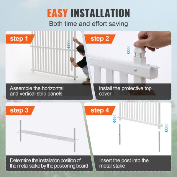 easy installation guide for VEVOR vinyl privacy fence panels, ensuring time and effort savings in four steps.