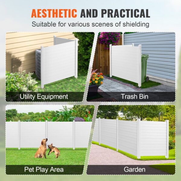 VEVOR outdoor privacy screen used for utility equipment, trash bin, pet play area, and garden shielding.