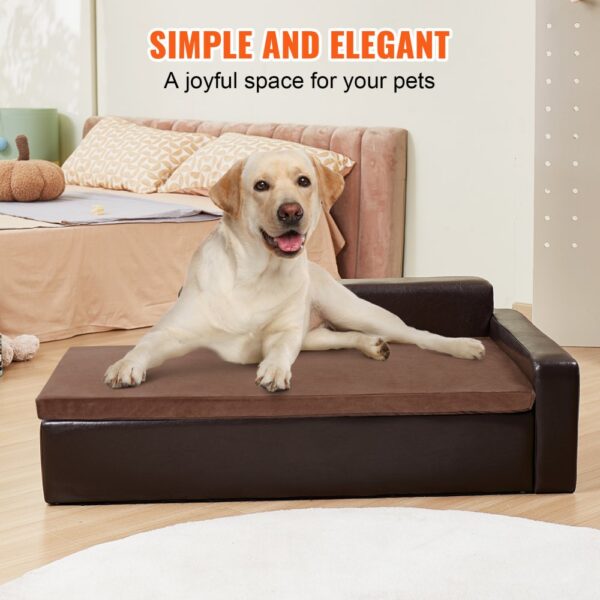 VEVOR dog couch in a cozy room, offering a comfortable space for pets next to a stylish bed.