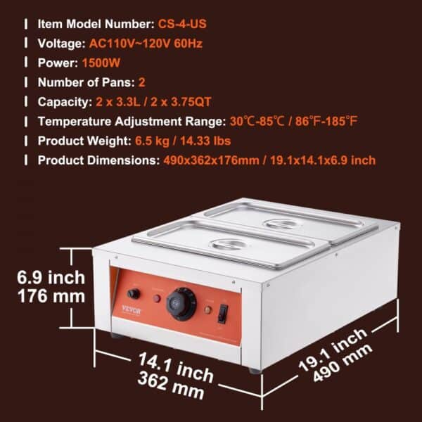 VEVOR Chocolate Tempering Machine Chocolate Melting Pot 17.6 Lbs 2 Tanks