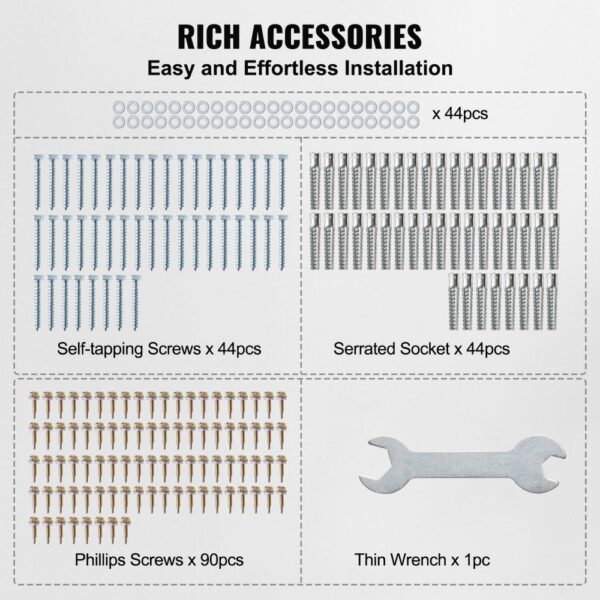 rich accessories for VEVOR post base brackets: screws, sockets, and a wrench for easy installation.