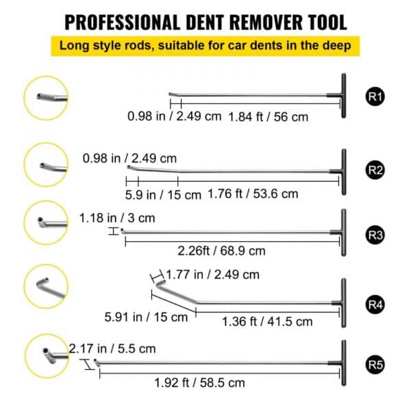 VEVOR dent removal kit with five long style rods for professional car dent repair.