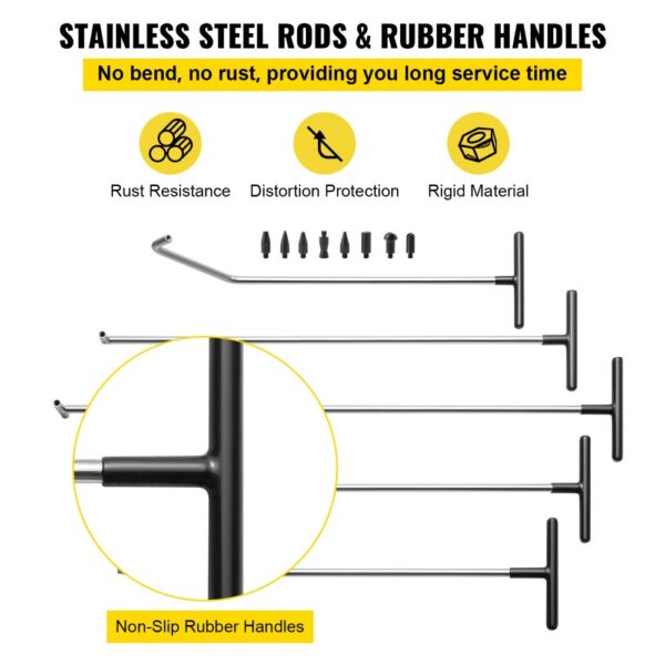 VEVOR dent removal kit with stainless steel rods and non-slip rubber handles.