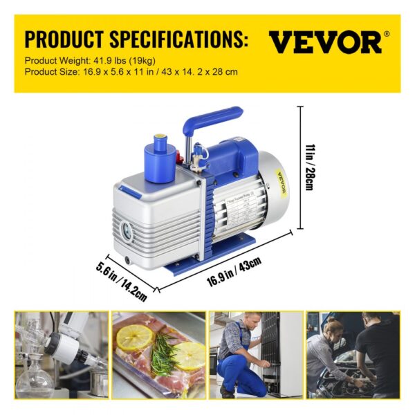 VEVOR Vacuum Pump, 10CFM 1 HP, Two-Stage Rotary Vane Vacuum Pump, 220V 5 PA Facility HVAC Refrigerant Air Tool for HVAC, Auto AC Refrigerant Recharging, Wine Degassing and Food Processing, Blue