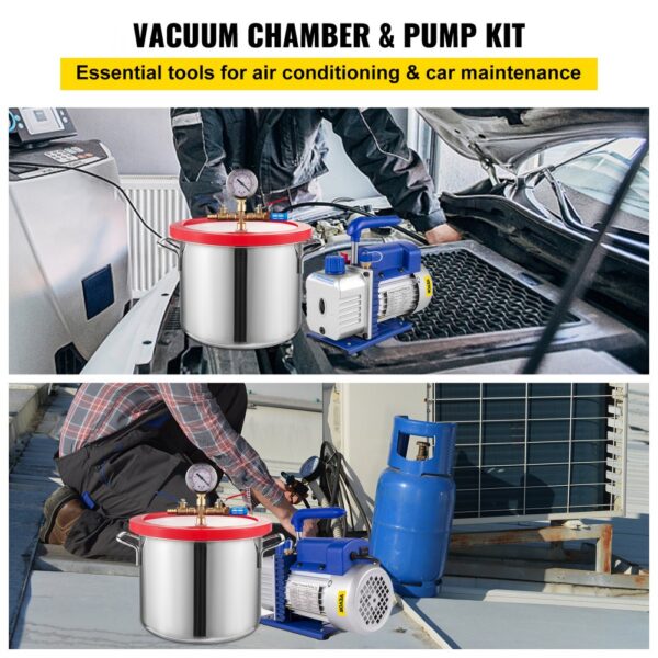 VEVOR 1.5 Gallon(6.8 L) 3CFM 1/4HP Vacuum Chamber , Refrigerant Vacuum Pump HVAC Single Stage Vacuum Pump Air Conditioner Rotary Vane Vacuum Pump A/C Vacuum Evacuation Pump