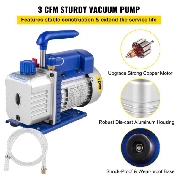 VEVOR 1.5 Gallon(6.8 L) 3CFM 1/4HP Vacuum Chamber , Refrigerant Vacuum Pump HVAC Single Stage Vacuum Pump Air Conditioner Rotary Vane Vacuum Pump A/C Vacuum Evacuation Pump