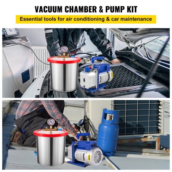 VEVOR 3 CFM 1/4HP Single Stage Vacuum Pump,3 Gallon(13 Liter) Vacuum Chamber Kit, HVAC A/C Refrigeration Kit