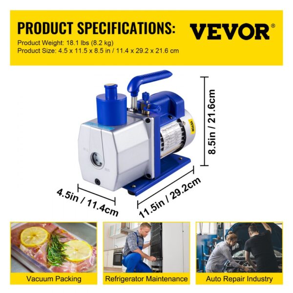 VEVOR 6 CFM 1/2 HP refrigeration vacuum pump,2 Stage Air Vacuum Pump AC Refrigeration Kit,Vacuum Forming Refrigeration Vacuum Packing,1/2 HP HVAC Combo Air Conditioning Refrigeration