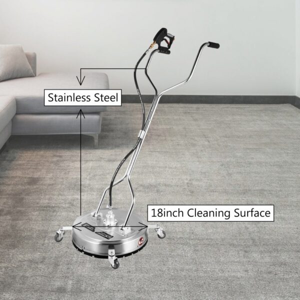 VEVOR surface cleaner with stainless steel body and 18-inch cleaning surface on carpet.