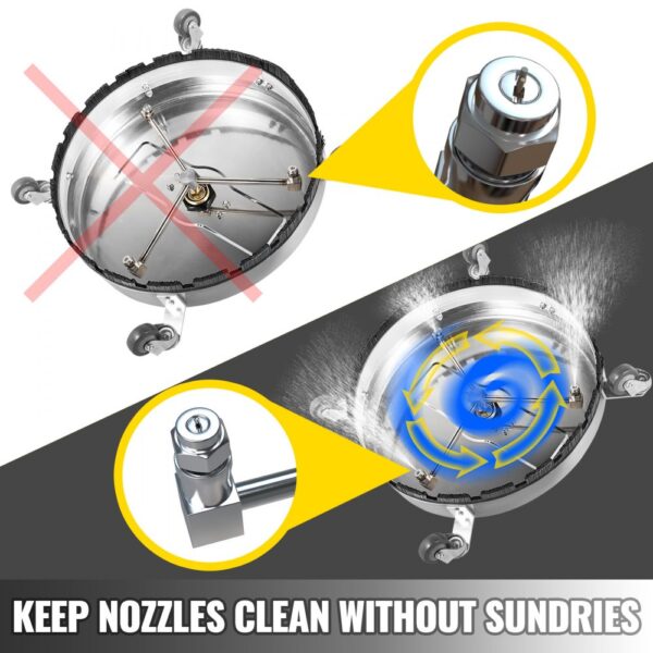 VEVOR surface cleaner showcasing clean nozzles without sundries; improved design efficiency.