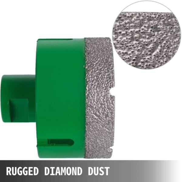 VEVOR diamond hole saw set with rugged diamond dust coating, close-up view included.