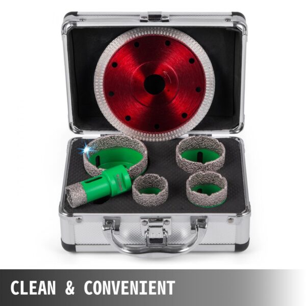 VEVOR diamond hole saw set in a metal case with various sizes. clean & convenient.