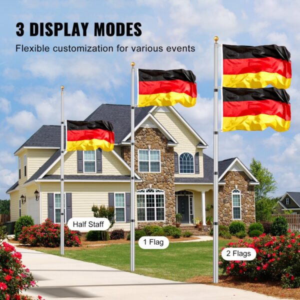 VEVOR 25FT Telescopic Flagpole Kit Heavy Duty Aluminum Flag Pole German Silver