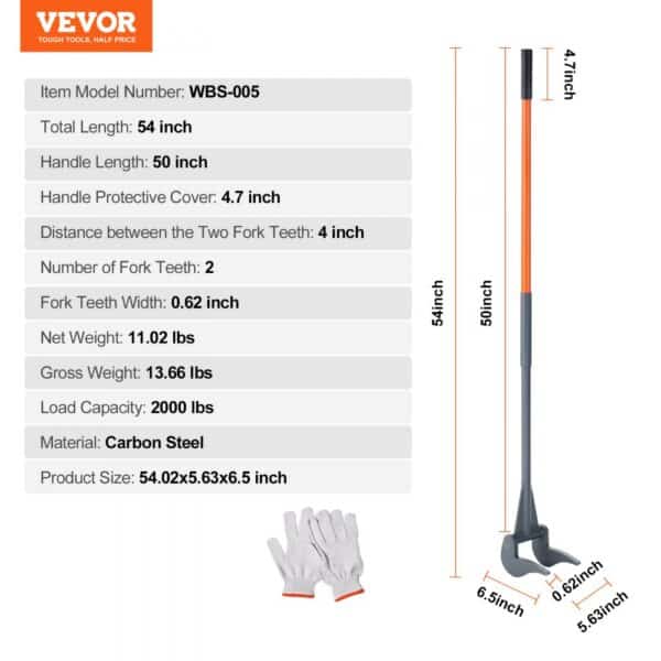 VEVOR Pallet Buster, 50-Inch Handle, 2000 lbs Weight Capacity, Q235 Carbon Steel, Heavy Duty Deck Wrecker Demolition Wood Pallet Tool Breaker Pry Bar Puller for Efficient and Effortless Board Removal