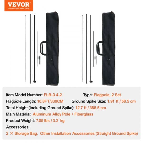 VEVOR feather flag pole kit: two sets of flagpoles with carrying bags and ground spikes.