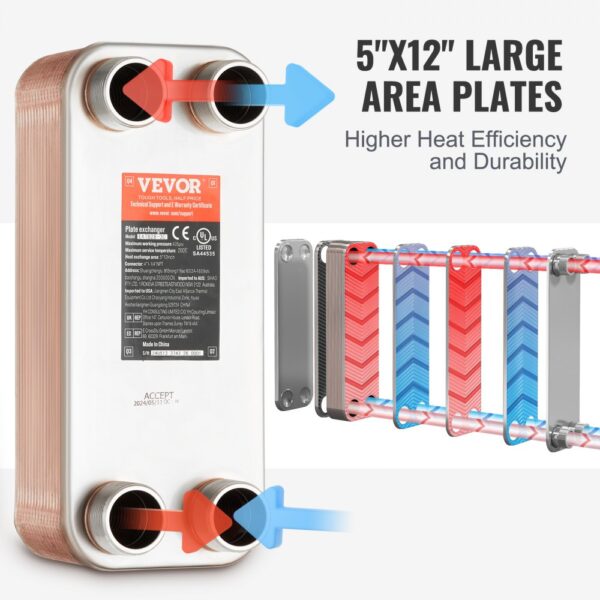 VEVOR heat exchanger - 5"x12" large area plates for higher heat efficiency and durability.