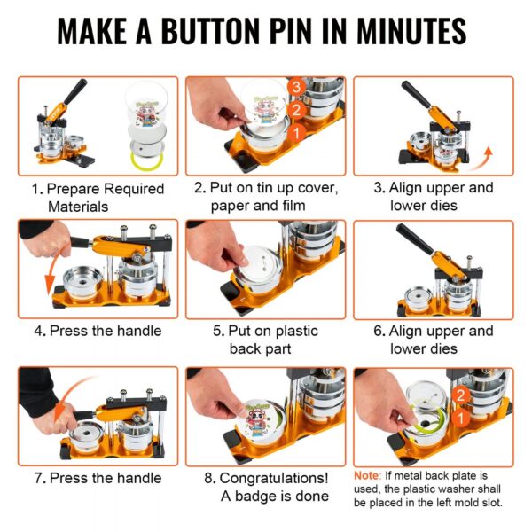 step-by-step instructions for making a pin using the VEVOR button maker.