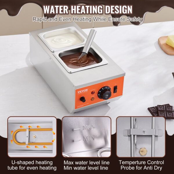 VEVOR Chocolate Tempering Machine Chocolate Melting Pot 9 Lbs 2 Tanks