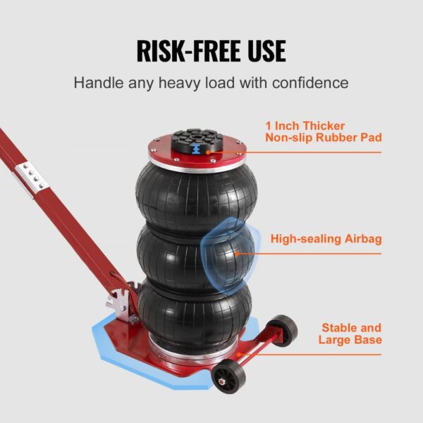 VEVOR air jack with thick non-slip rubber pad, high-sealing airbag, and stable large base.