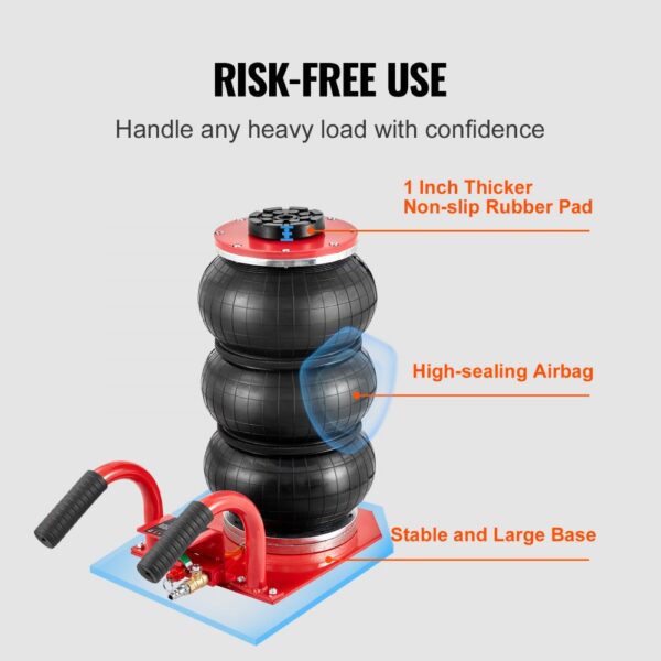 VEVOR air jack with non-slip rubber pad, high-sealing airbag, and a stable large base for heavy loads.