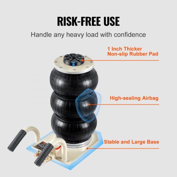 VEVOR air jack with 1-inch thicker non-slip rubber pad, high-sealing airbag, and stable large base.