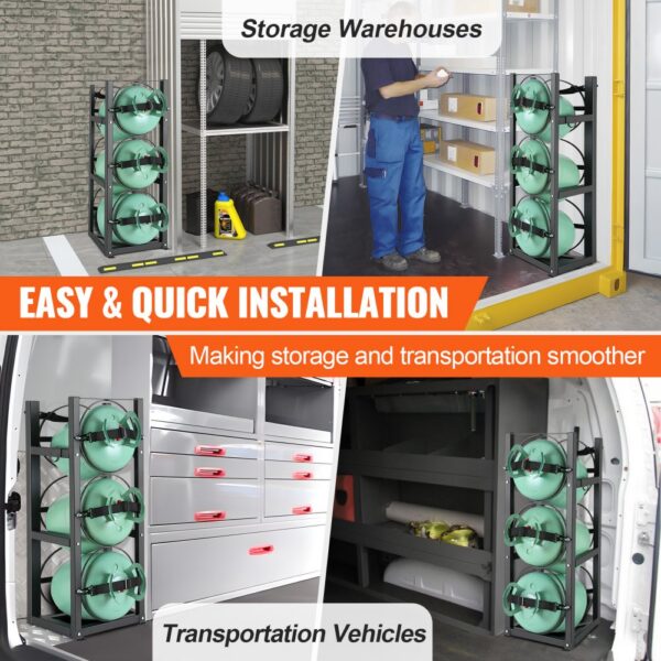 VEVOR refrigerant tank rack for easy and quick installation in storage warehouses and transportation vehicles.