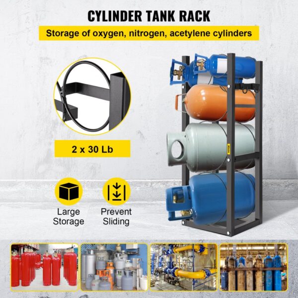 VEVOR refrigerant tank rack: storage for oxygen, nitrogen, and acetylene cylinders.