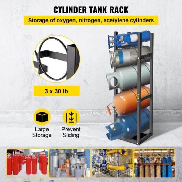 VEVOR refrigerant cylinder rack for oxygen, nitrogen, acetylene, 3 x 30 lb capacity.