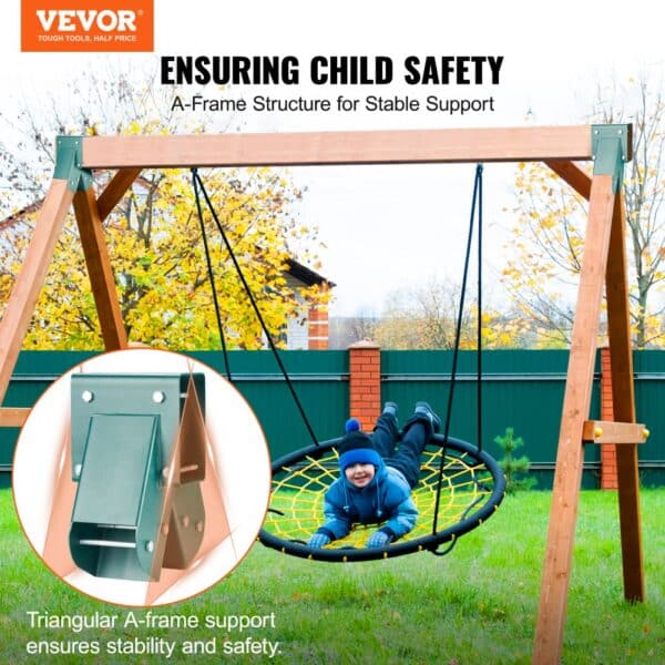 VEVOR swing set brackets ensure child safety with a-frame structure for stable support in backyard.