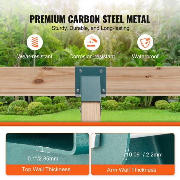 VEVOR swing set brackets made from premium carbon steel, showcasing wall thickness and resistance features.