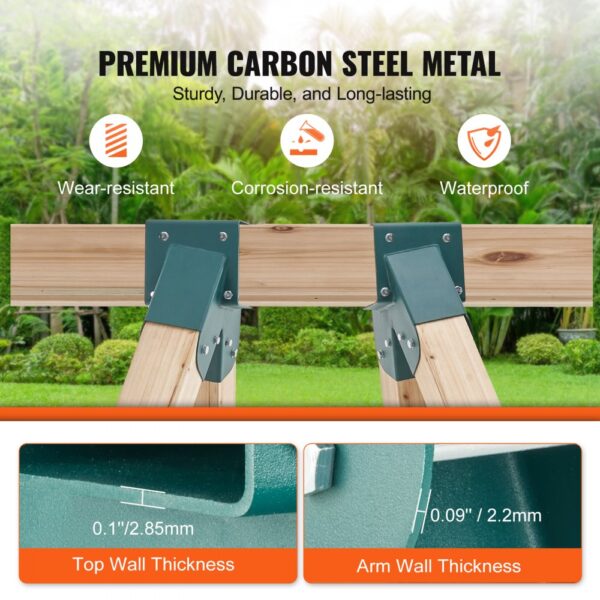 VEVOR swing set brackets, premium carbon steel, wear-resistant, corrosion-resistant, waterproof.