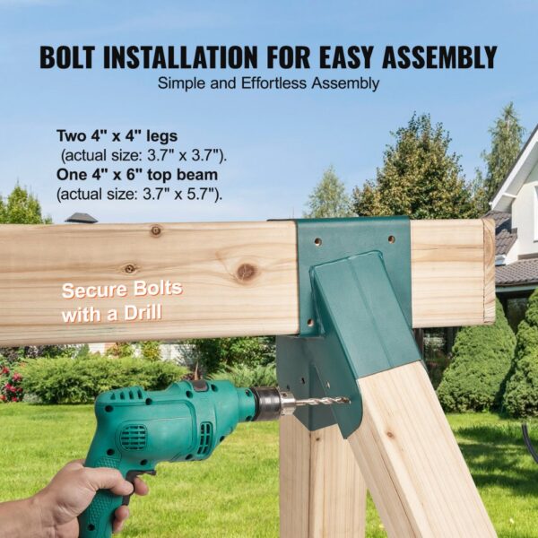 hand securing bolts with a drill on VEVOR swing set brackets for easy assembly.