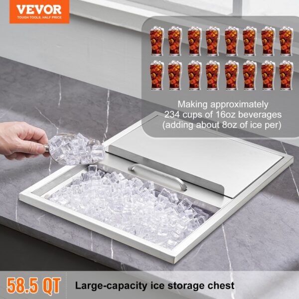 VEVOR ice chest, 58.5 qt, large-capacity ice storage, holds approx. 234 cups of 16oz beverages.