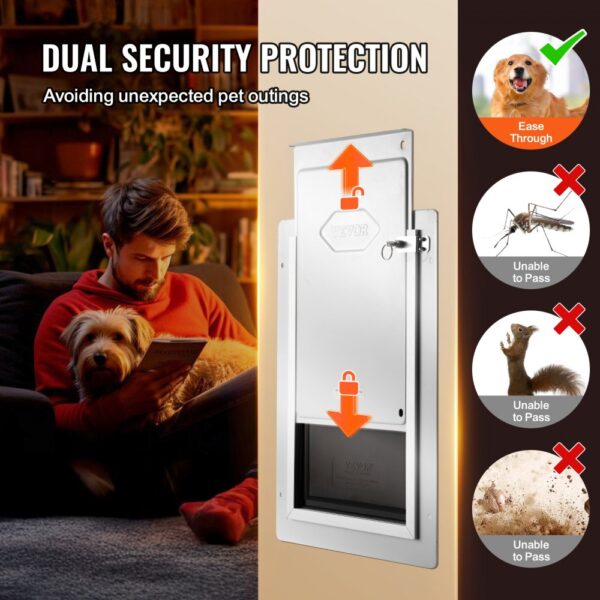 VEVOR Pet Door for Wall with Lock and 3 Magnetic Flap System Metal Frame Large