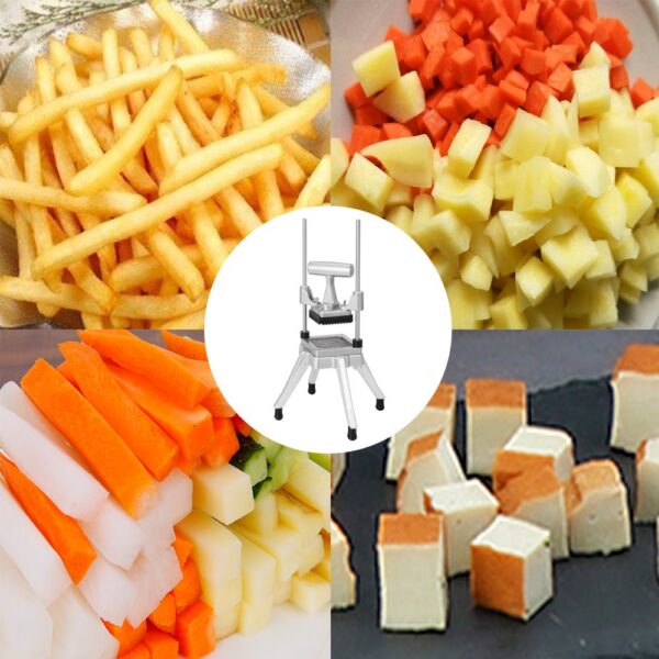 VEVOR vegetable chopper with diced vegetables and fry cuts.