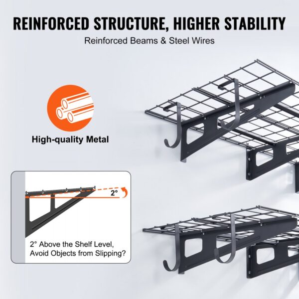 VEVOR Garage Storage Shelving, 2 Pack, 6 x 2 ft Heavy Duty Garage Shelves Wall Mounted, 1000 lbs Load Capacity(Total) Garage Storage Rack Floating Shelves, Suitable for Shop, Shed, Garage Storage