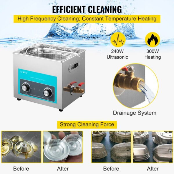 VEVOR 10L Ultrasonic Cleaner Jewelry Cleaner with Heater Timer for Jewelry Cleaning Knob Control Eyeglass Rings Dentures Music Instruments