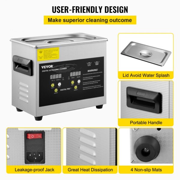 VEVOR 3L Digital Ultrasonic Cleaner Heater Timer Jewelry Eyeglasses Cleaning