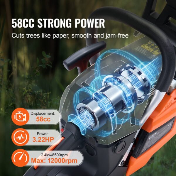 VEVOR 58CC 20" Gasoline Chainsaw Gas Powered Wood Cutting Engine Gas Chain Saw