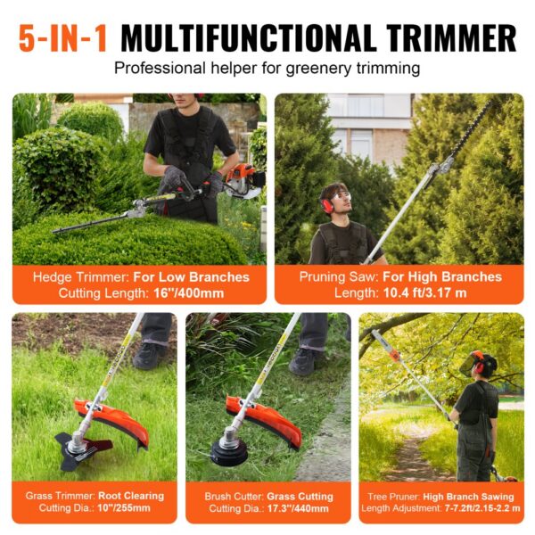 VEVOR 5-in-1 Multi-Functional Trimming Tools Gas Hedge Trimmer 26CC Weed Eater