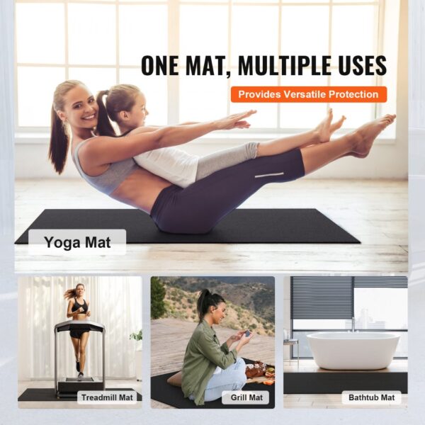 VEVOR hot tub mat shown as versatile for yoga, treadmill, grilling, and bathtub uses.