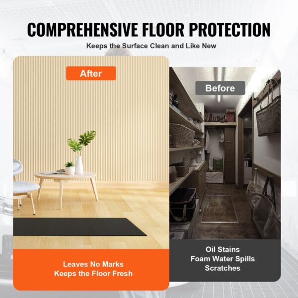 comprehensive floor protection before and after comparison showcasing VEVOR hot tub mat effectiveness.