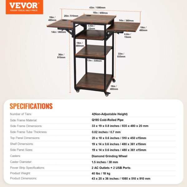 VEVOR Heat Press Table with Charging Station 4 Tier Movable Heat Press Stand