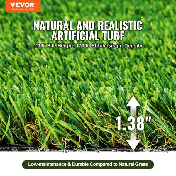 VEVOR artificial grass mat, 1.38" pile height, realistic and durable, low-maintenance alternative