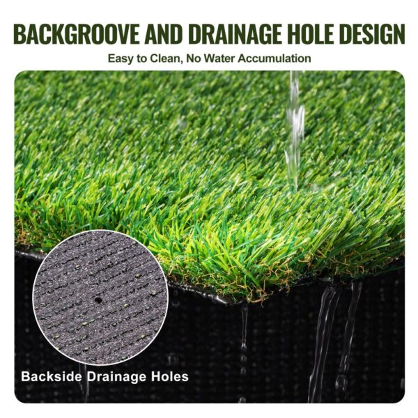 green VEVOR artificial grass mat with drainage holes for easy cleaning and no water accumulation.