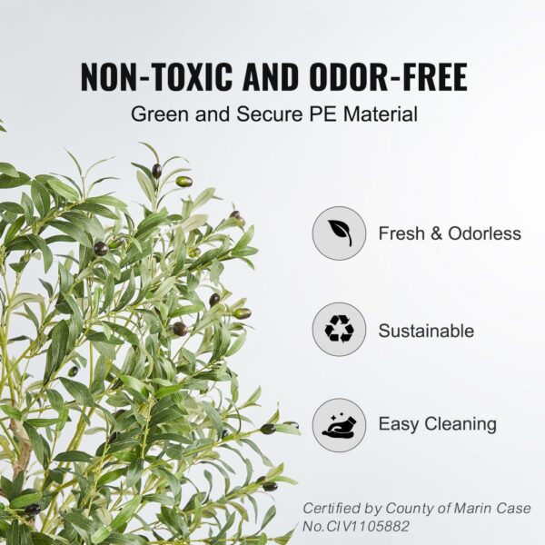 VEVOR artificial olive tree with pe material, non-toxic, odor-free, sustainable, and easy to clean.