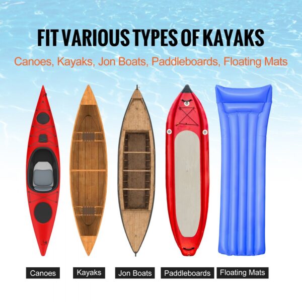 fit various types of VEVOR kayak cart for canoes, kayaks, jon boats, paddleboards, and floating mats.